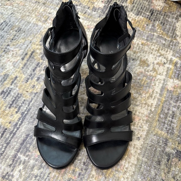 Stuart Weitzman Outing Heeled Sandal Black Leather Strappy Cage Design - Picture 2 of 16